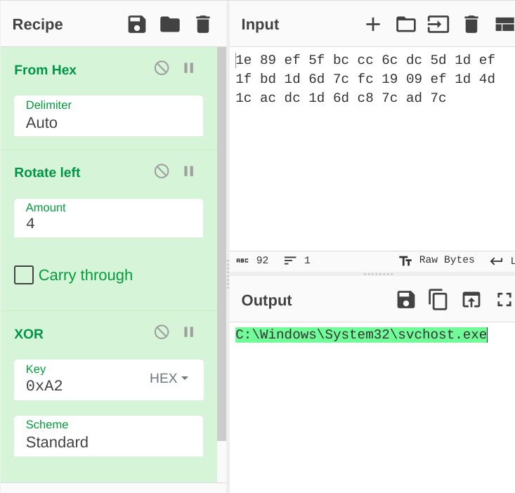 cyberchef recipe for decrypting svchost path string